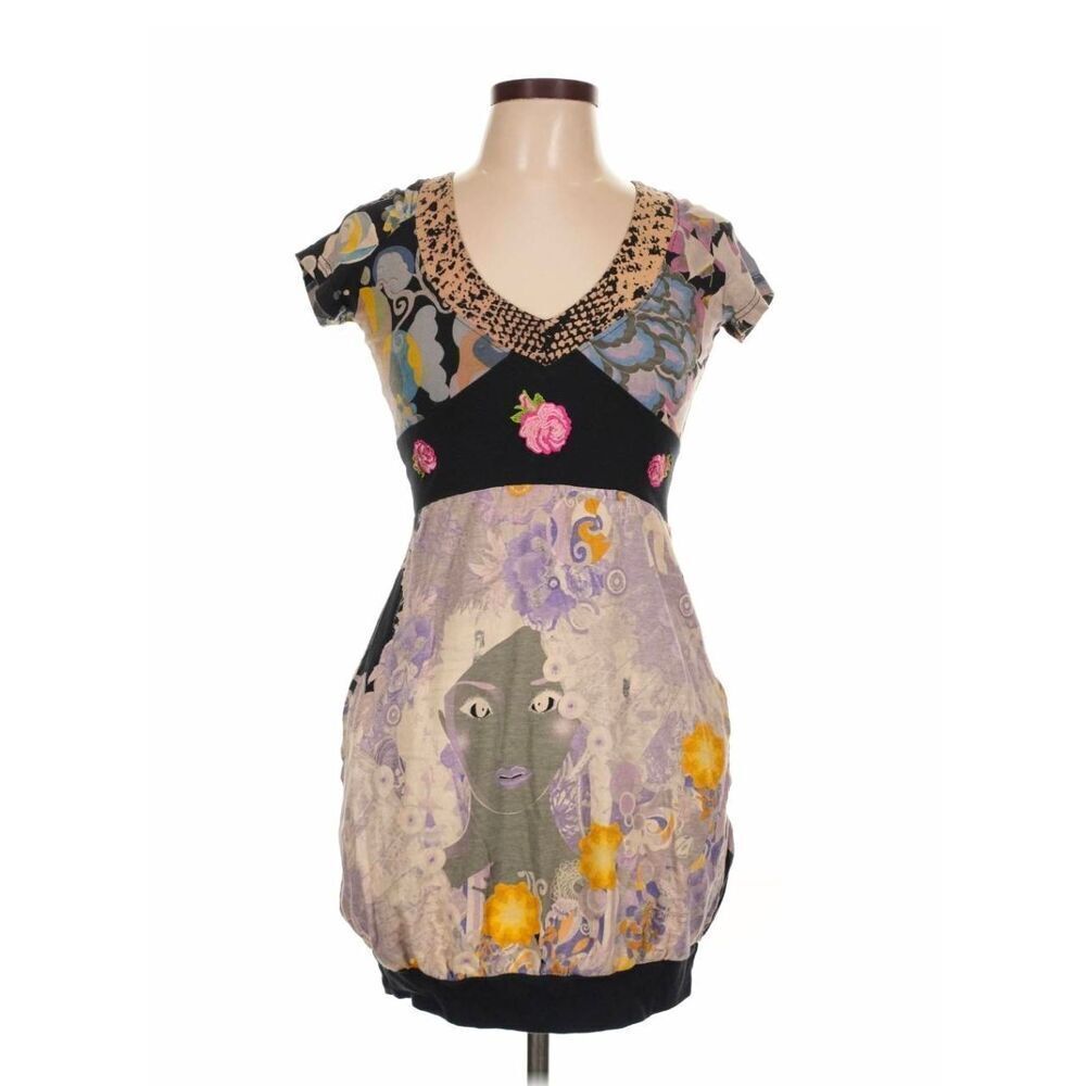 VTG Y2K Desigual Graphic Babydoll Balloon Face Dress Sz. L (Jr)
